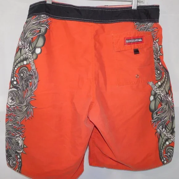 Quiksilver Mens 38 Unlined Orange Black Gray Board Shorts - Picture 7 of 9